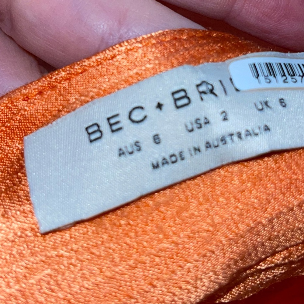 Bec & Bridge Orange Satin Slip Maxi Dress with Thigh Slit - Picture 5 of 6